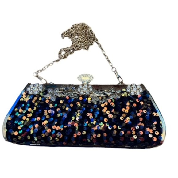 Evening clutch  Bag Sequin Blue copper - Picture 1 of 2